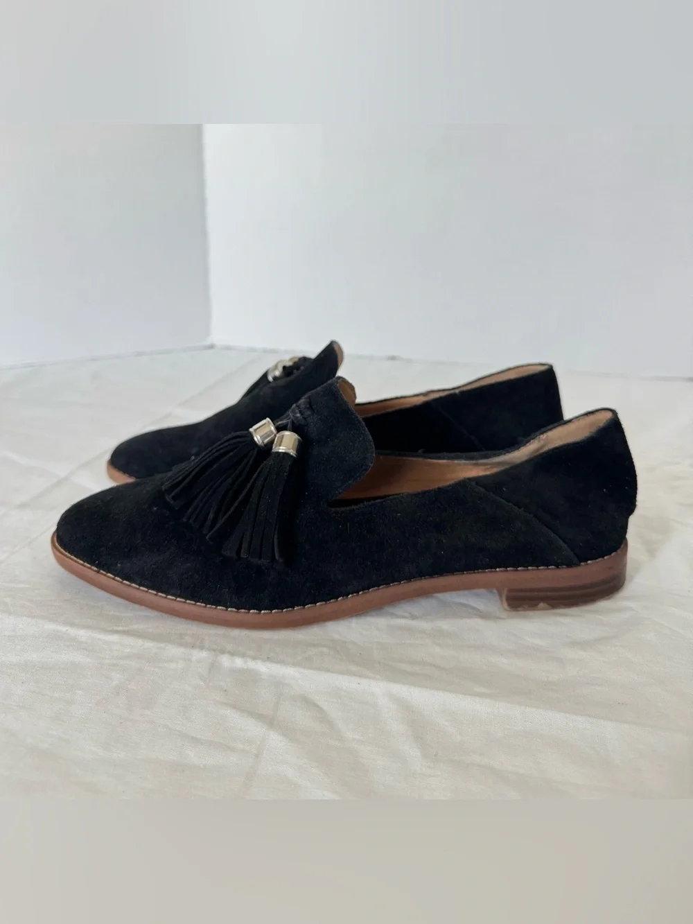 Franco Sarto Black Suede Tassel Loafers 8.5M